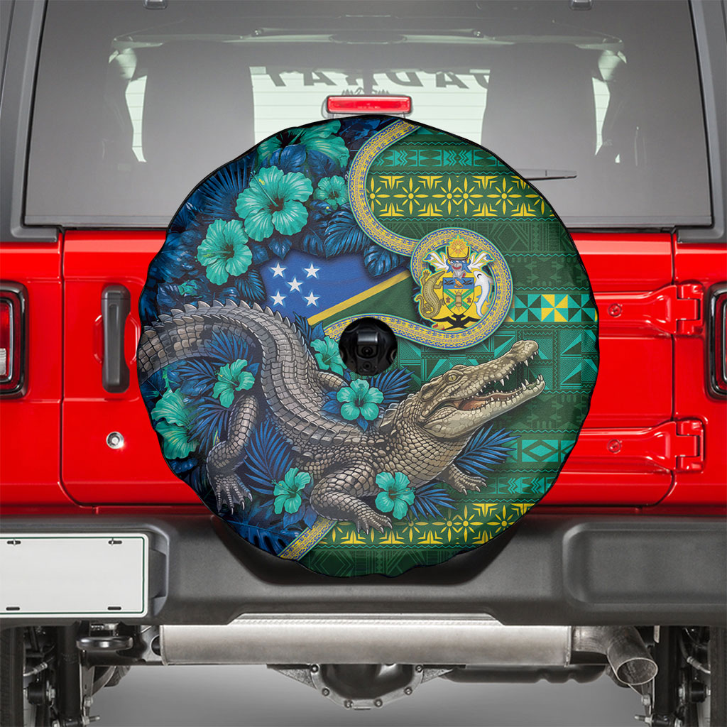 Solomon Islands Independence Day Spare Tire Cover Crocodile Hibiscus Tribal Pattern DT05 - Polynesian Pride
