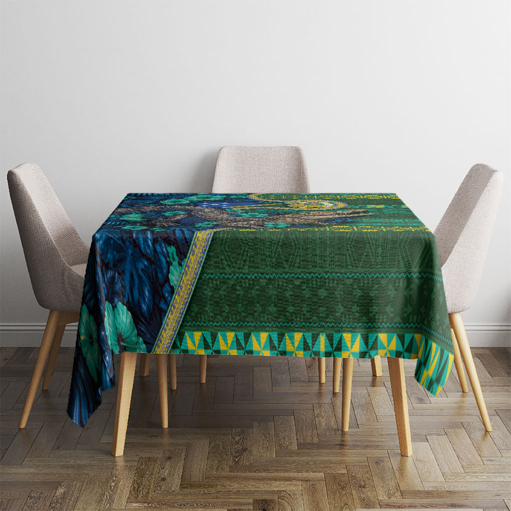 Solomon Islands Independence Day Tablecloth Crocodile Hibiscus Tribal Pattern DT05 - Polynesian Pride