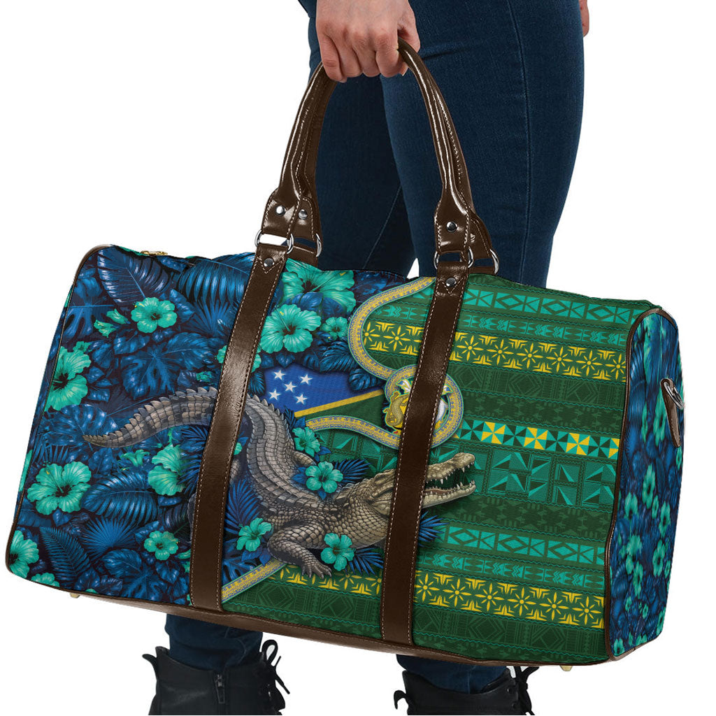 Solomon Islands Independence Day Travel Bag Crocodile Hibiscus Tribal Pattern DT05 - Polynesian Pride
