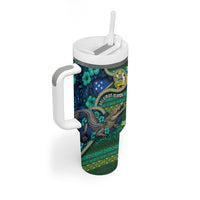 Personalised Solomon Islands Independence Day Tumbler With Handle Crocodile Hibiscus Tribal Pattern DT05 - Polynesian Pride