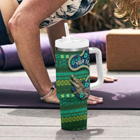 Personalised Solomon Islands Independence Day Tumbler With Handle Crocodile Hibiscus Tribal Pattern DT05 - Polynesian Pride