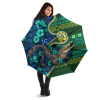 Solomon Islands Independence Day Umbrella Crocodile Hibiscus Tribal Pattern DT05 - Polynesian Pride