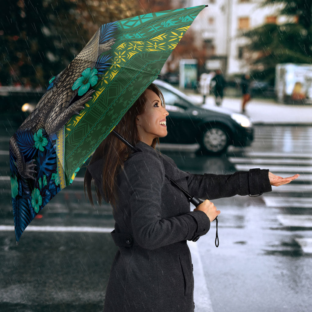 Solomon Islands Independence Day Umbrella Crocodile Hibiscus Tribal Pattern DT05 - Polynesian Pride