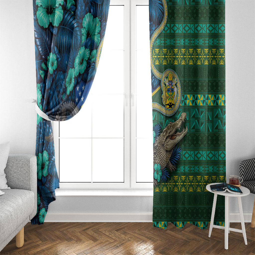 Solomon Islands Independence Day Window Curtain Crocodile Hibiscus Tribal Pattern DT05 - Polynesian Pride