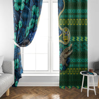 Solomon Islands Independence Day Window Curtain Crocodile Hibiscus Tribal Pattern DT05 - Polynesian Pride