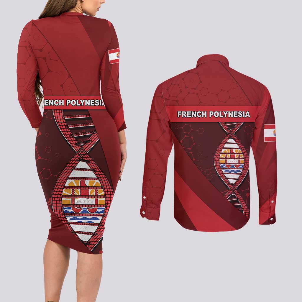 French Polynesia Is In My DNA Couples Matching Long Sleeve Bodycon Dress and Long Sleeve Button Shirt - Polynesian Pride