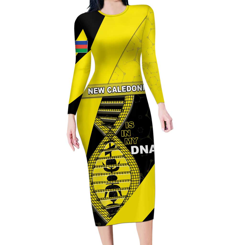 New Caledonia Is In My DNA Family Matching Long Sleeve Bodycon Dress and Hawaiian Shirt DT05 Mom's Dress Yellow - Polynesian Pride