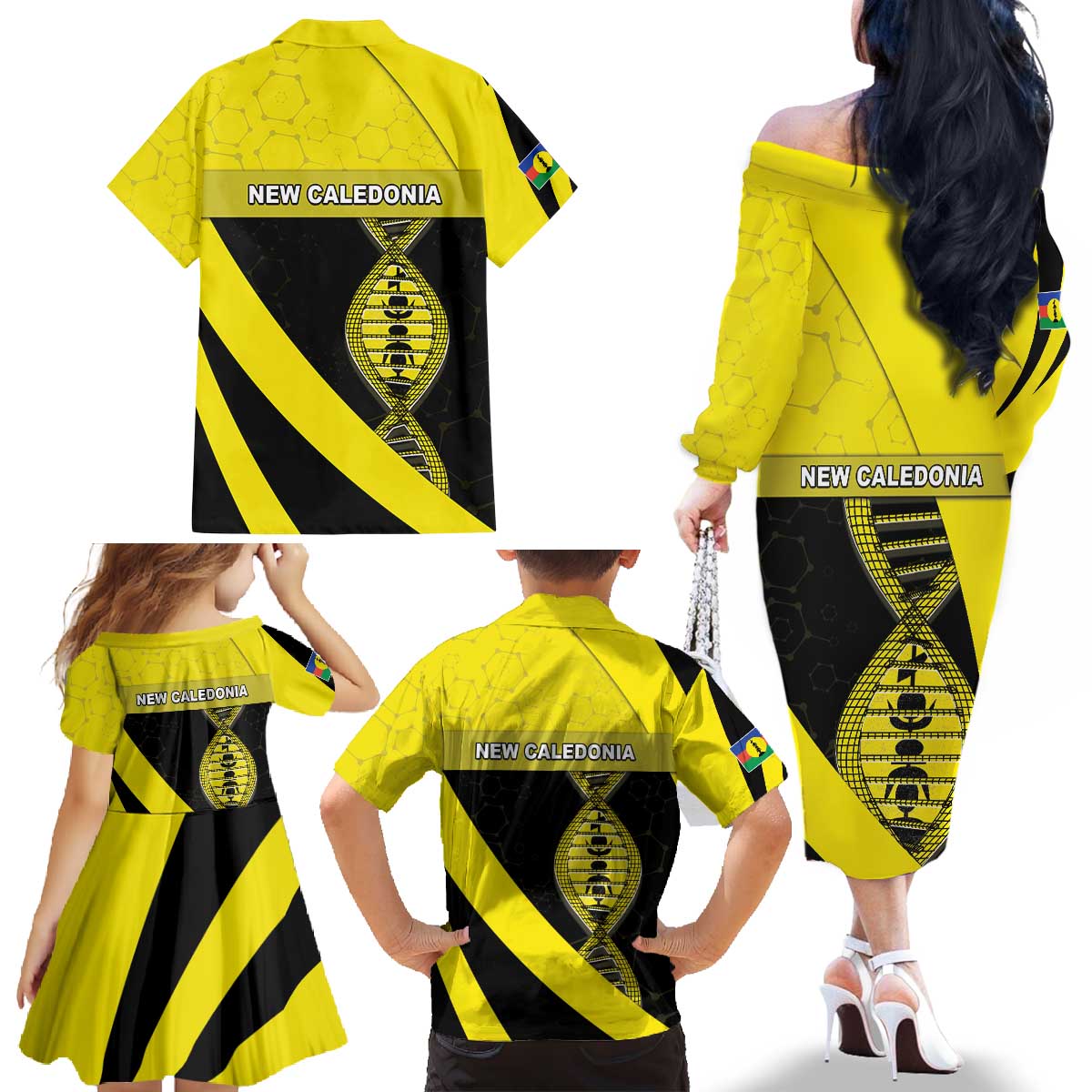 New Caledonia Is In My DNA Family Matching Off The Shoulder Long Sleeve Dress and Hawaiian Shirt DT05 - Polynesian Pride