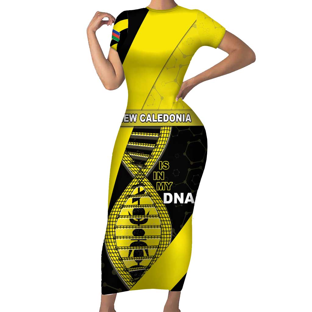 New Caledonia Is In My DNA Family Matching Short Sleeve Bodycon Dress and Hawaiian Shirt DT05 Mom's Dress Yellow - Polynesian Pride