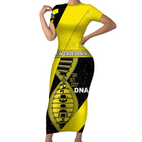 New Caledonia Is In My DNA Family Matching Short Sleeve Bodycon Dress and Hawaiian Shirt DT05 Mom's Dress Yellow - Polynesian Pride