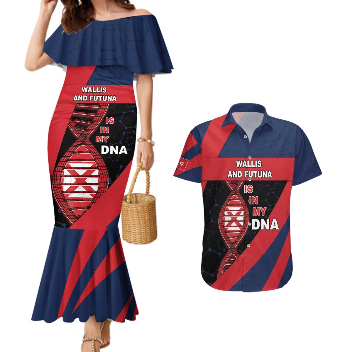 Wallis And Futuna Is In My DNA Couples Matching Mermaid Dress and Hawaiian Shirt - Polynesian Pride
