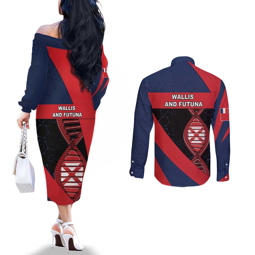 Wallis And Futuna Is In My DNA Couples Matching Off The Shoulder Long Sleeve Dress and Long Sleeve Button Shirt - Polynesian Pride