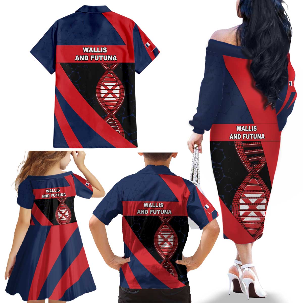 Wallis And Futuna Is In My DNA Family Matching Off The Shoulder Long Sleeve Dress and Hawaiian Shirt DT05 - Polynesian Pride