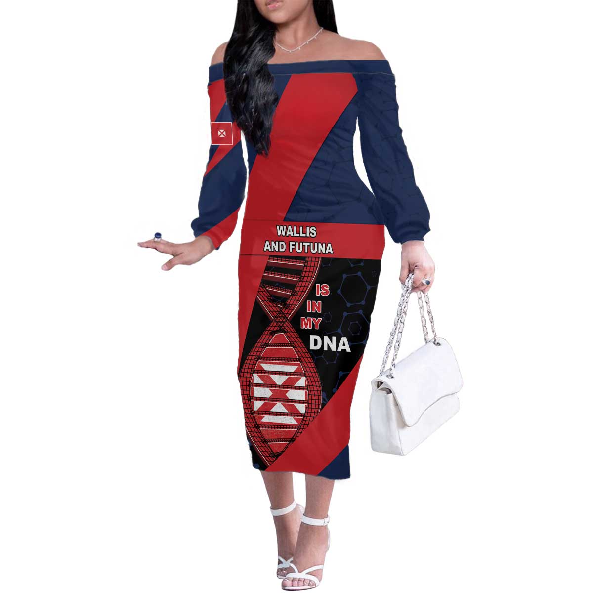 Wallis And Futuna Is In My DNA Family Matching Off The Shoulder Long Sleeve Dress and Hawaiian Shirt DT05 Mom's Dress Multicolor - Polynesian Pride