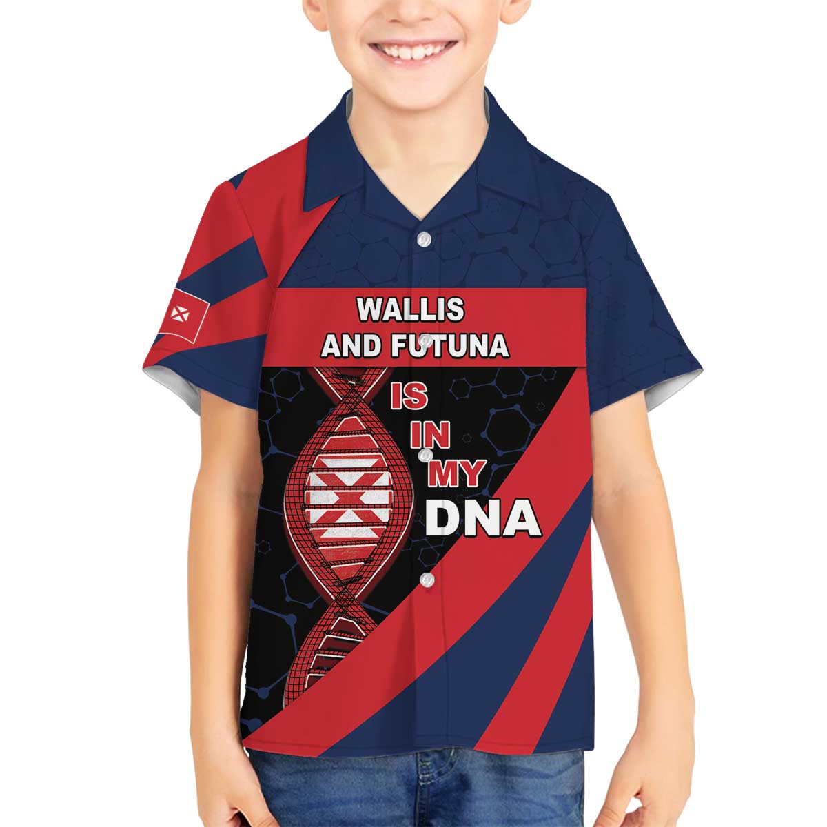 Wallis And Futuna Is In My DNA Family Matching Off The Shoulder Long Sleeve Dress and Hawaiian Shirt DT05 Son's Shirt Multicolor - Polynesian Pride