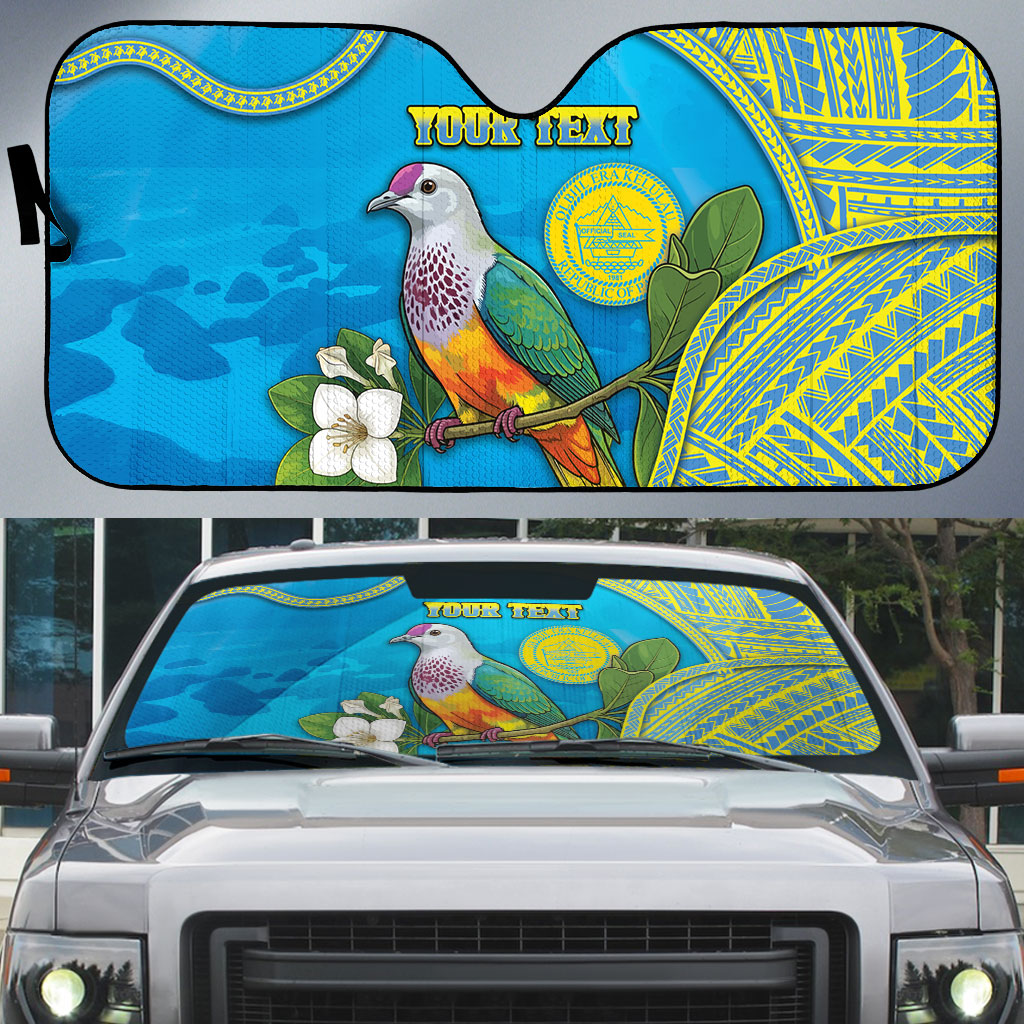 Personalised Palau Biib Bird Auto Sun Shade Rur Flower And Rock Islands Patterns DT05 Blue - Polynesian Pride