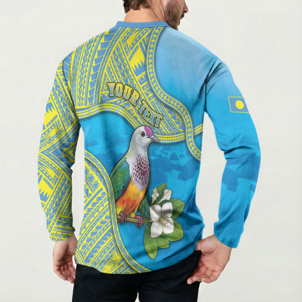 Personalised Palau Biib Bird Button Sweatshirt Rur Flower And Rock Islands Patterns