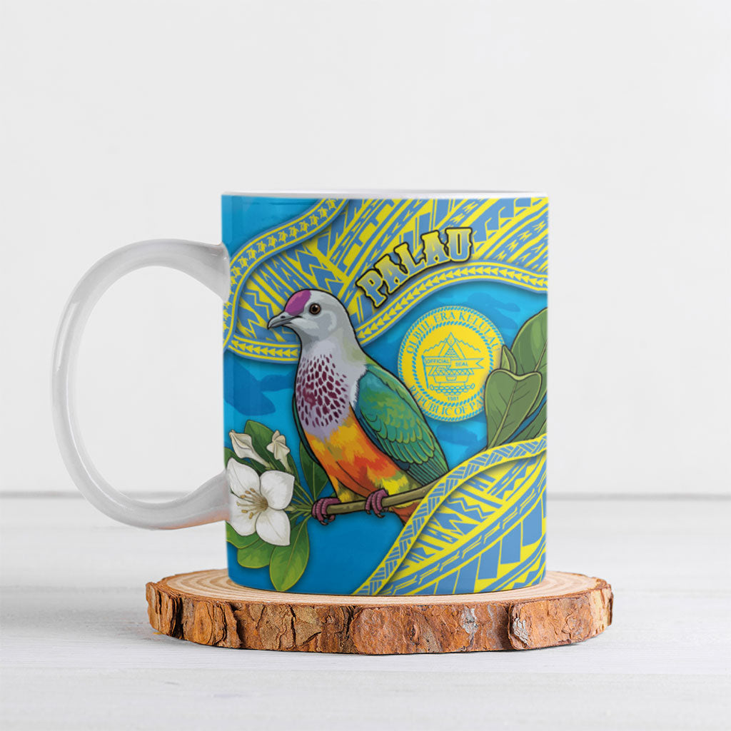 Personalised Palau Biib Bird Ceramic Mug Rur Flower And Rock Islands Patterns DT05 Blue - Polynesian Pride
