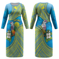Personalised Palau Biib Bird Couples Matching Long Sleeve Bodycon Dress and Hawaiian Shirt Rur Flower And Rock Islands Patterns DT05 - Polynesian Pride