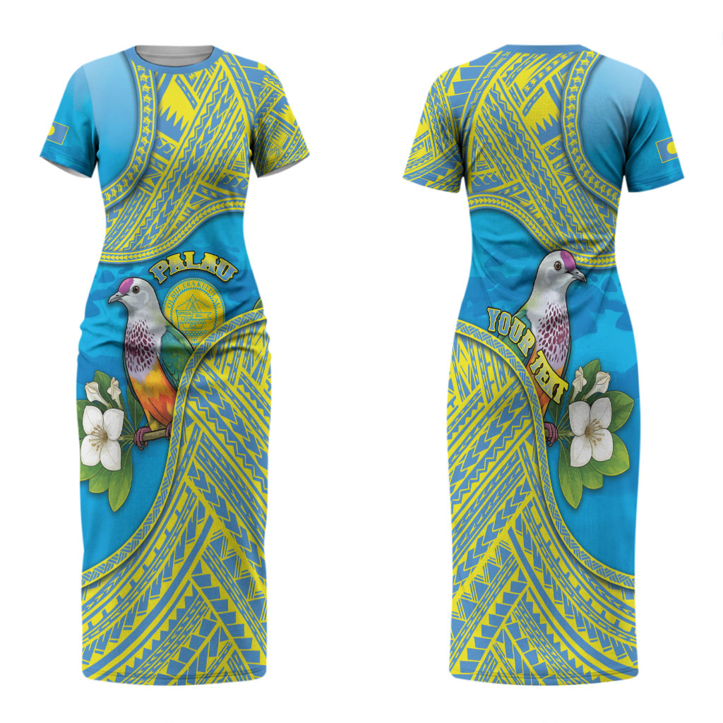 Personalised Palau Biib Bird Couples Matching Short Sleeve Bodycon Dress and Hawaiian Shirt Rur Flower And Rock Islands Patterns DT05 - Polynesian Pride