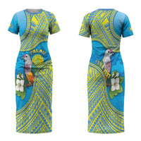 Personalised Palau Biib Bird Couples Matching Short Sleeve Bodycon Dress and Hawaiian Shirt Rur Flower And Rock Islands Patterns DT05 - Polynesian Pride