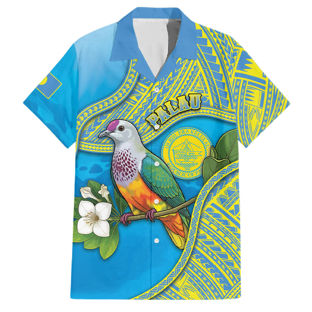 Personalised Palau Biib Bird Family Matching Long Sleeve Bodycon Dress and Hawaiian Shirt Rur Flower And Rock Islands Patterns