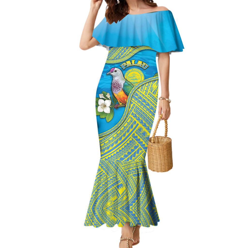 Personalised Palau Biib Bird Family Matching Mermaid Dress and Hawaiian Shirt Rur Flower And Rock Islands Patterns