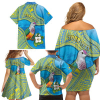 Personalised Palau Biib Bird Family Matching Off Shoulder Short Dress and Hawaiian Shirt Rur Flower And Rock Islands Patterns