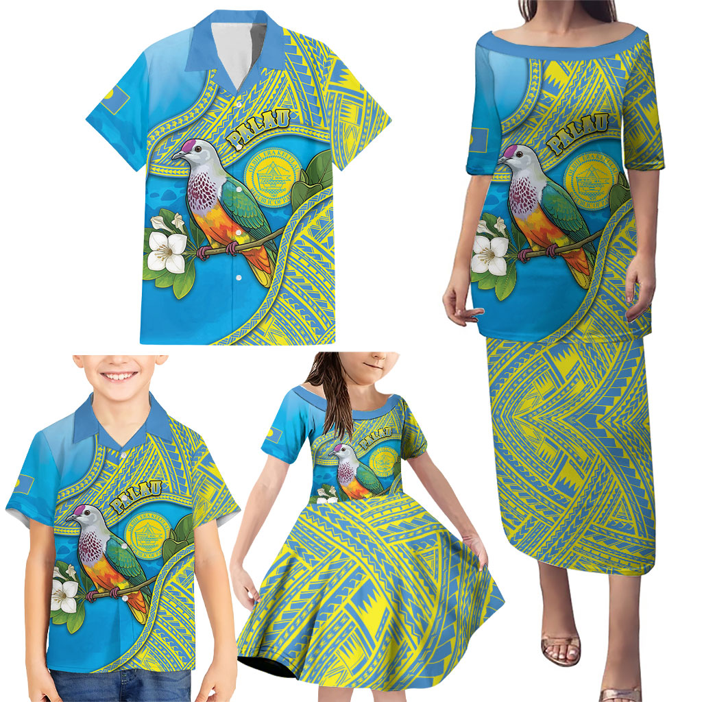 Personalised Palau Biib Bird Family Matching Puletasi and Hawaiian Shirt Rur Flower And Rock Islands Patterns DT05 - Polynesian Pride