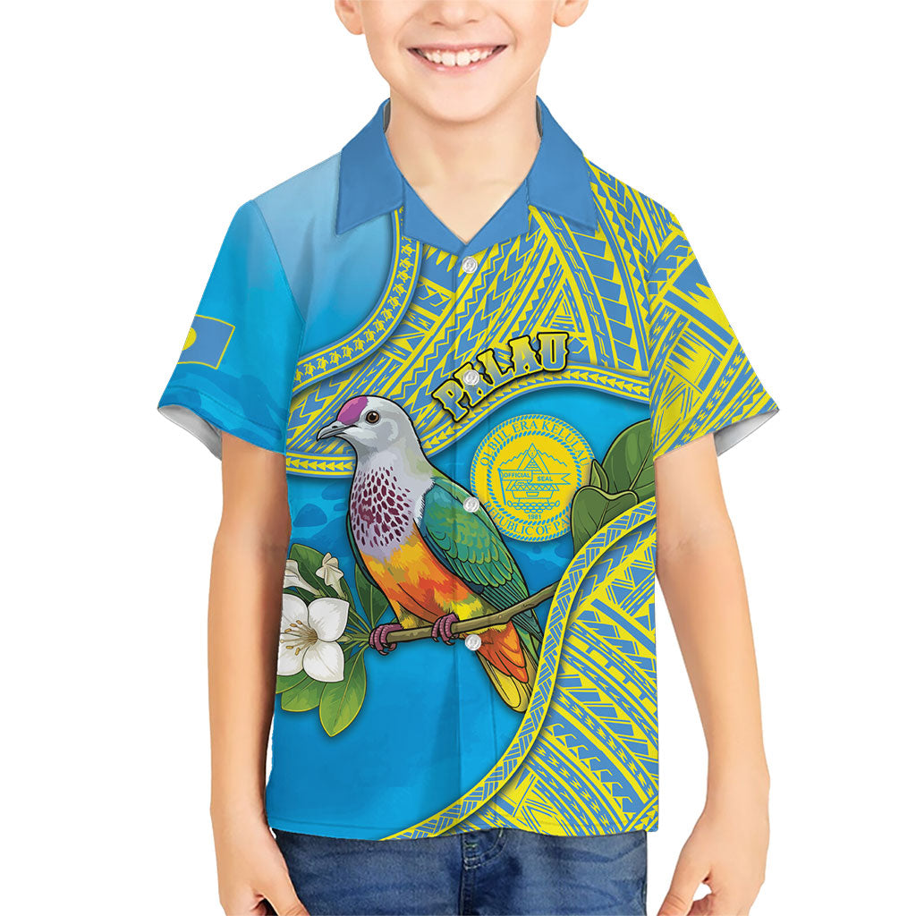Personalised Palau Biib Bird Family Matching Short Sleeve Bodycon Dress and Hawaiian Shirt Rur Flower And Rock Islands Patterns