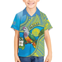 Personalised Palau Biib Bird Family Matching Short Sleeve Bodycon Dress and Hawaiian Shirt Rur Flower And Rock Islands Patterns