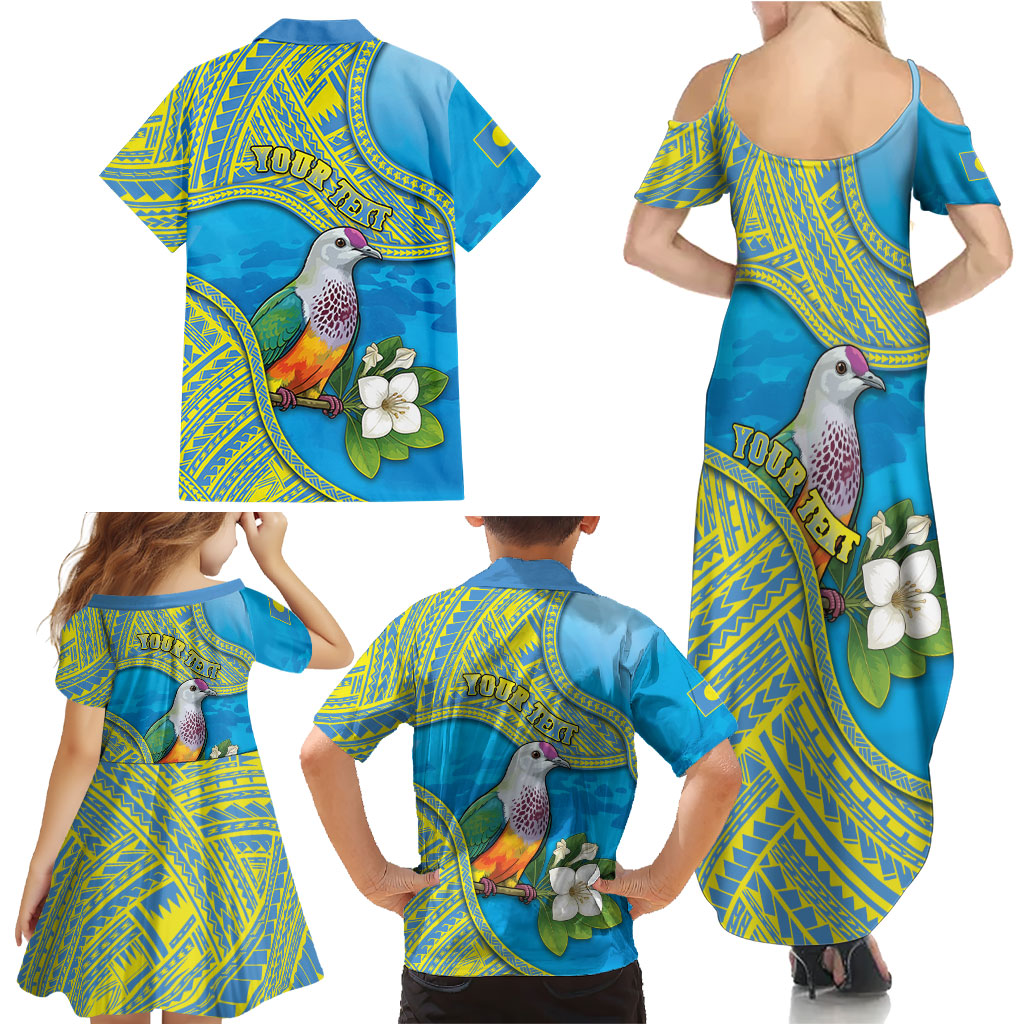Personalised Palau Biib Bird Family Matching Summer Maxi Dress and Hawaiian Shirt Rur Flower And Rock Islands Patterns
