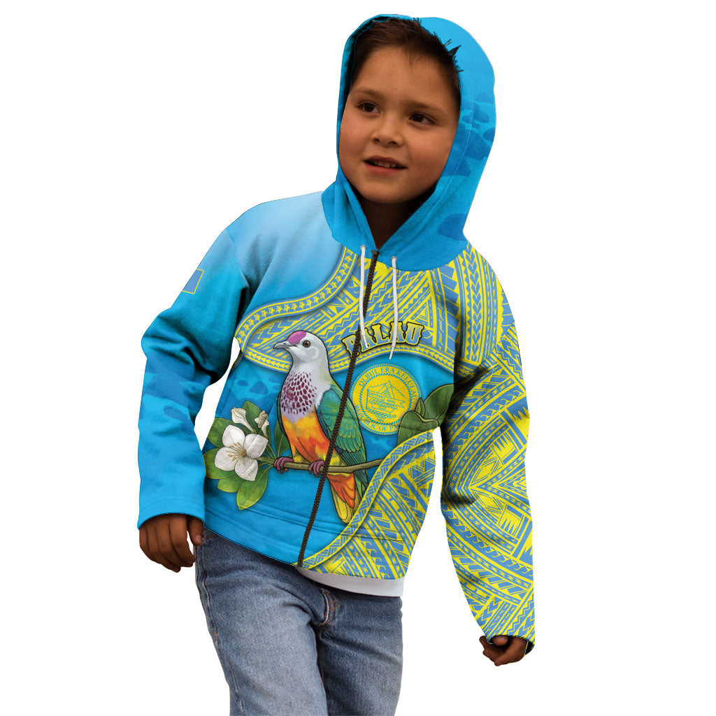 Personalised Palau Biib Bird Kid Hoodie Rur Flower And Rock Islands Patterns DT05 - Polynesian Pride
