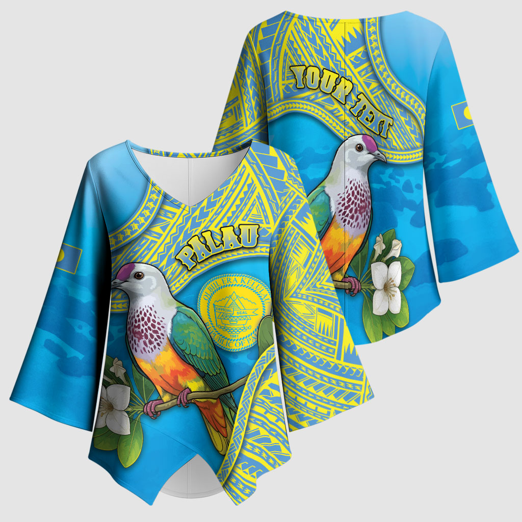 Personalised Palau Biib Bird Kimono Sleeve Blouse Rur Flower And Rock Islands Patterns DT05 - Polynesian Pride