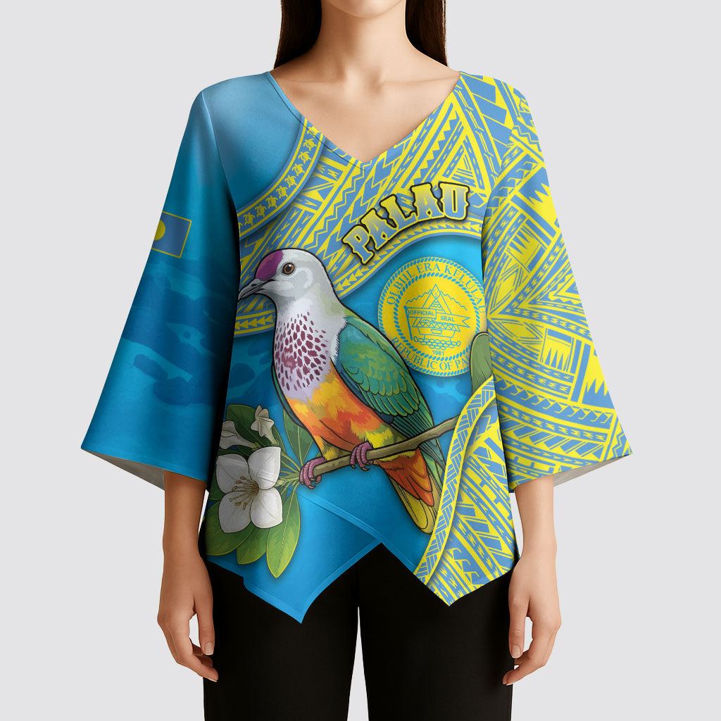 Personalised Palau Biib Bird Kimono Sleeve Blouse Rur Flower And Rock Islands Patterns DT05 - Polynesian Pride