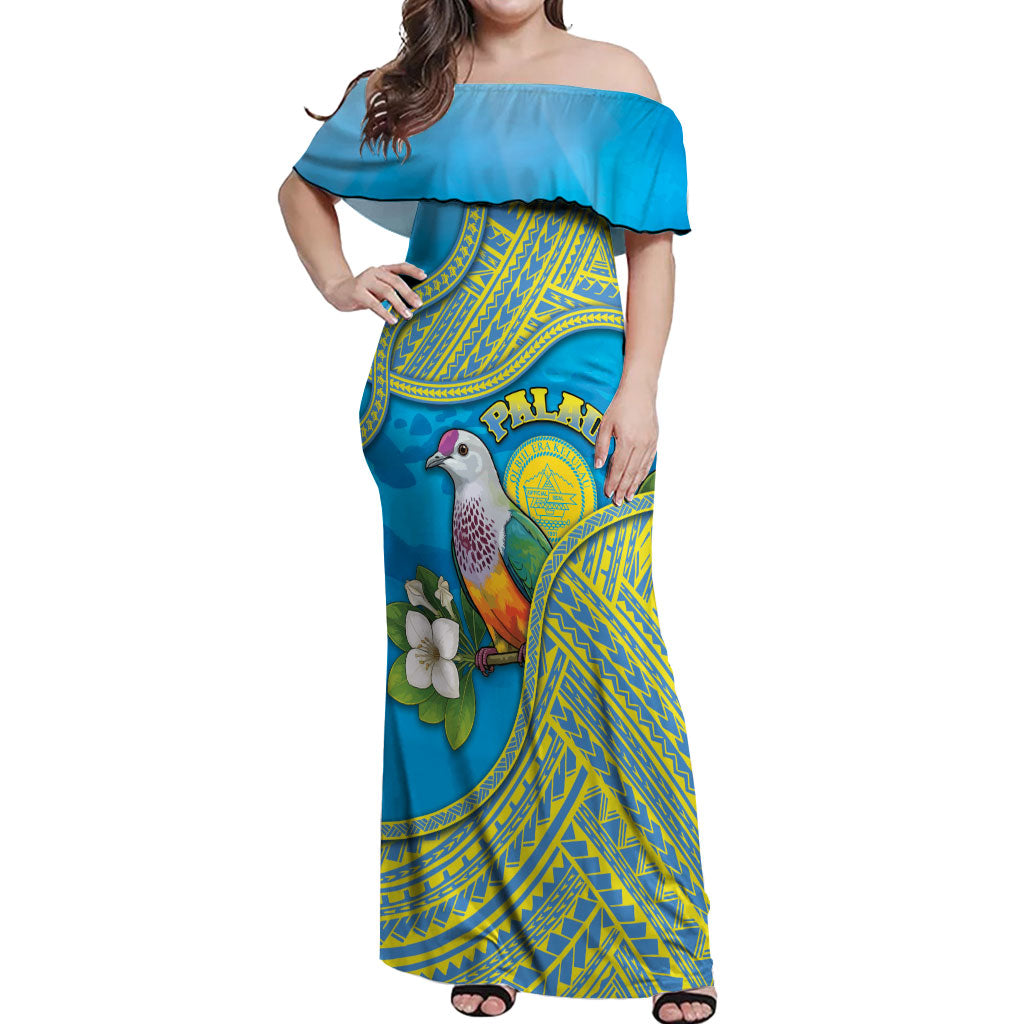 Personalised Palau Biib Bird Off Shoulder Maxi Dress Rur Flower And Rock Islands Patterns