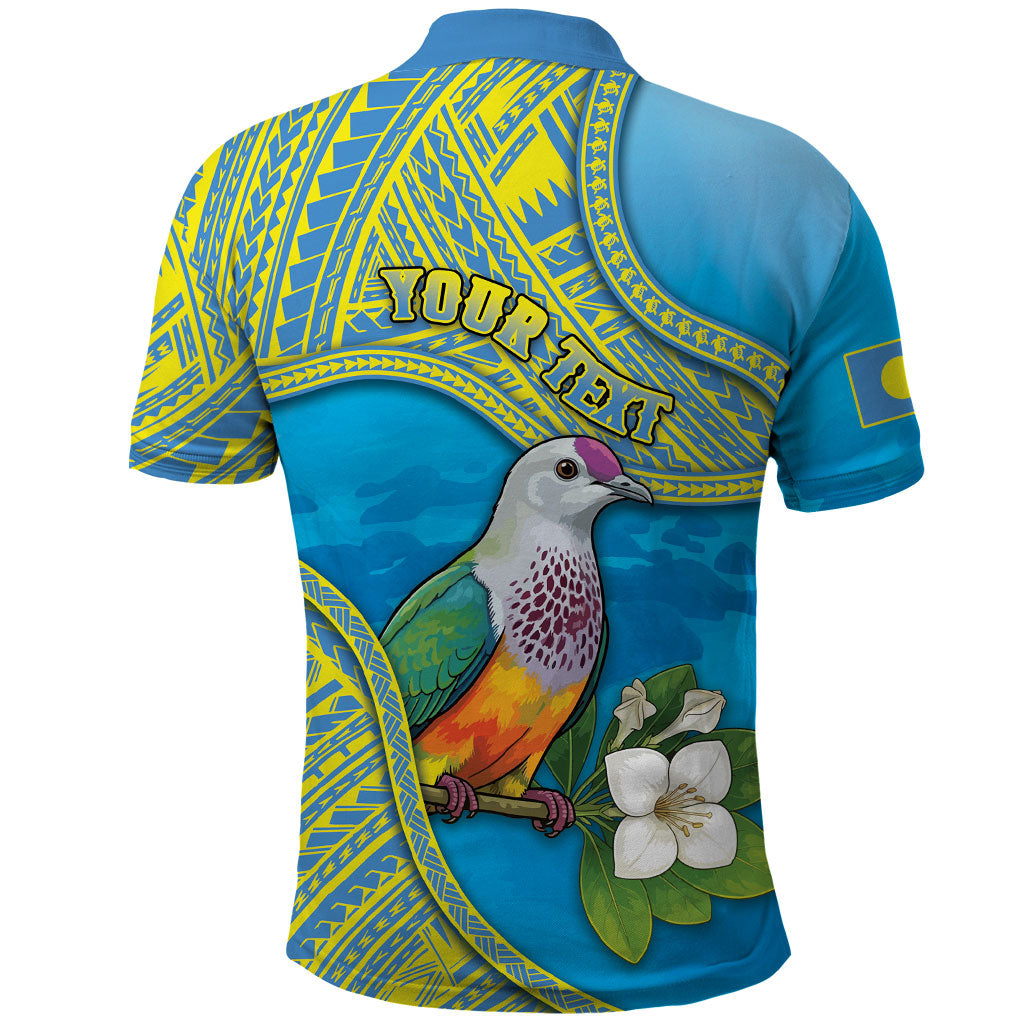 Personalised Palau Biib Bird Polo Shirt Rur Flower And Rock Islands Patterns