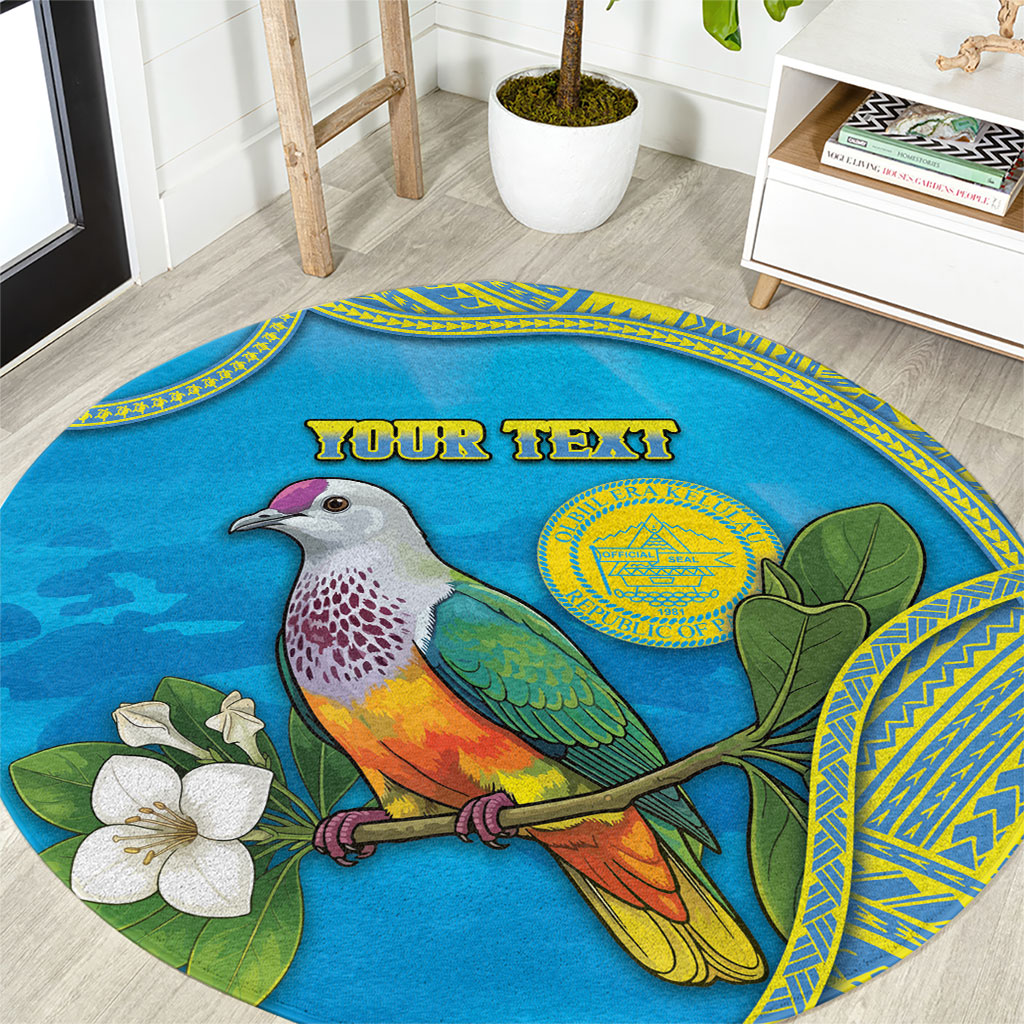 Personalised Palau Biib Bird Round Carpet Rur Flower And Rock Islands Patterns DT05 Blue - Polynesian Pride