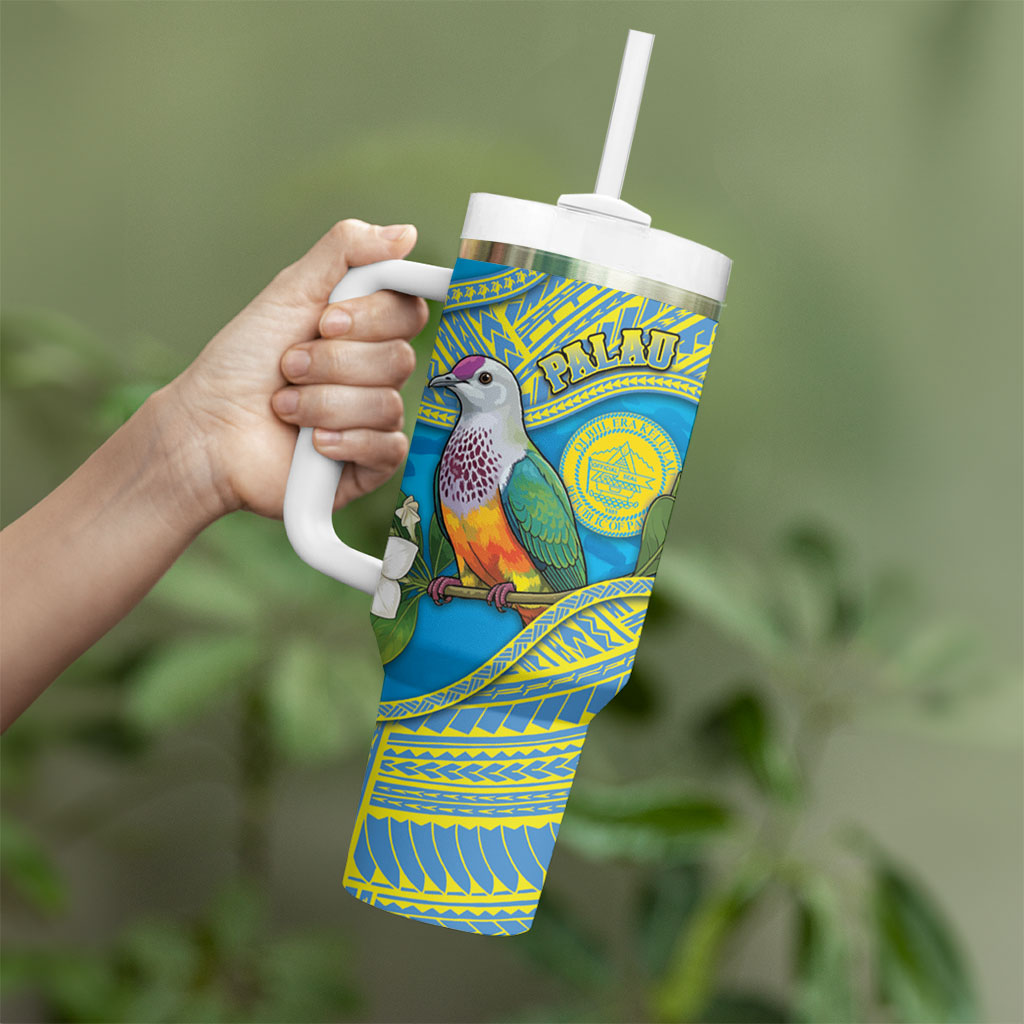 Personalised Palau Biib Bird Tumbler With Handle Rur Flower And Rock Islands Patterns