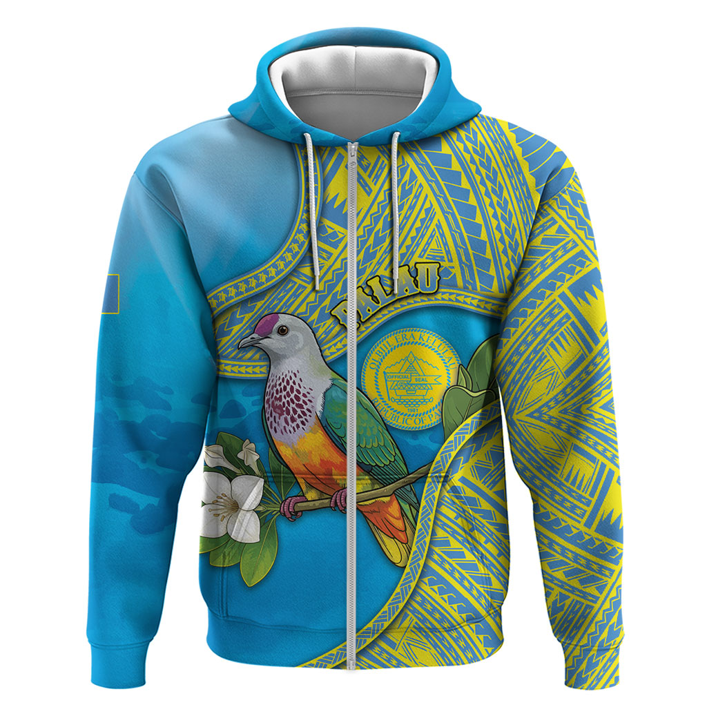 Personalised Palau Biib Bird Zip Hoodie Rur Flower And Rock Islands Patterns DT05 Zip Hoodie Blue - Polynesian Pride