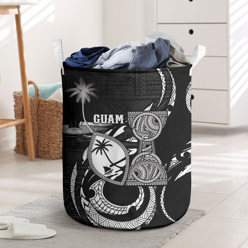 Guam Liberation Day Laundry Basket Black White Latte Stone Tribal Patterns DT05 Black - Polynesian Pride