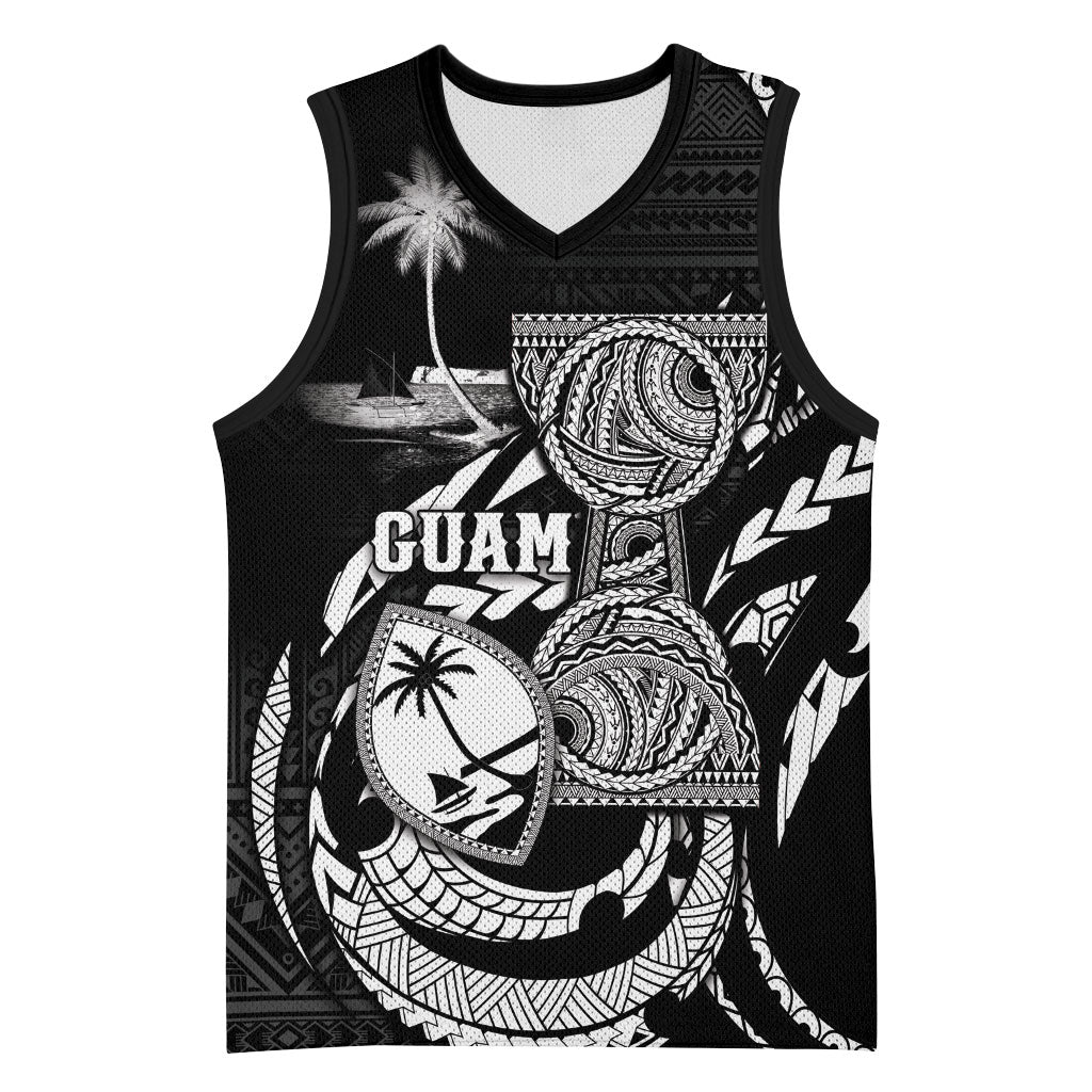 Personalised Guam Liberation Day Basketball Jersey Black White Latte Stone Tribal Patterns DT05 Unisex Black - Polynesian Pride