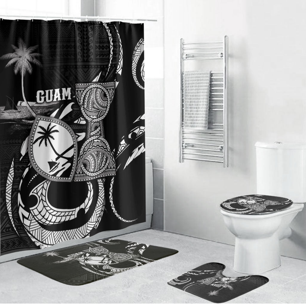 Guam Liberation Day Bathroom Set Black White Latte Stone Tribal Patterns DT05 Bathroom Set (4 pcs) Black - Polynesian Pride