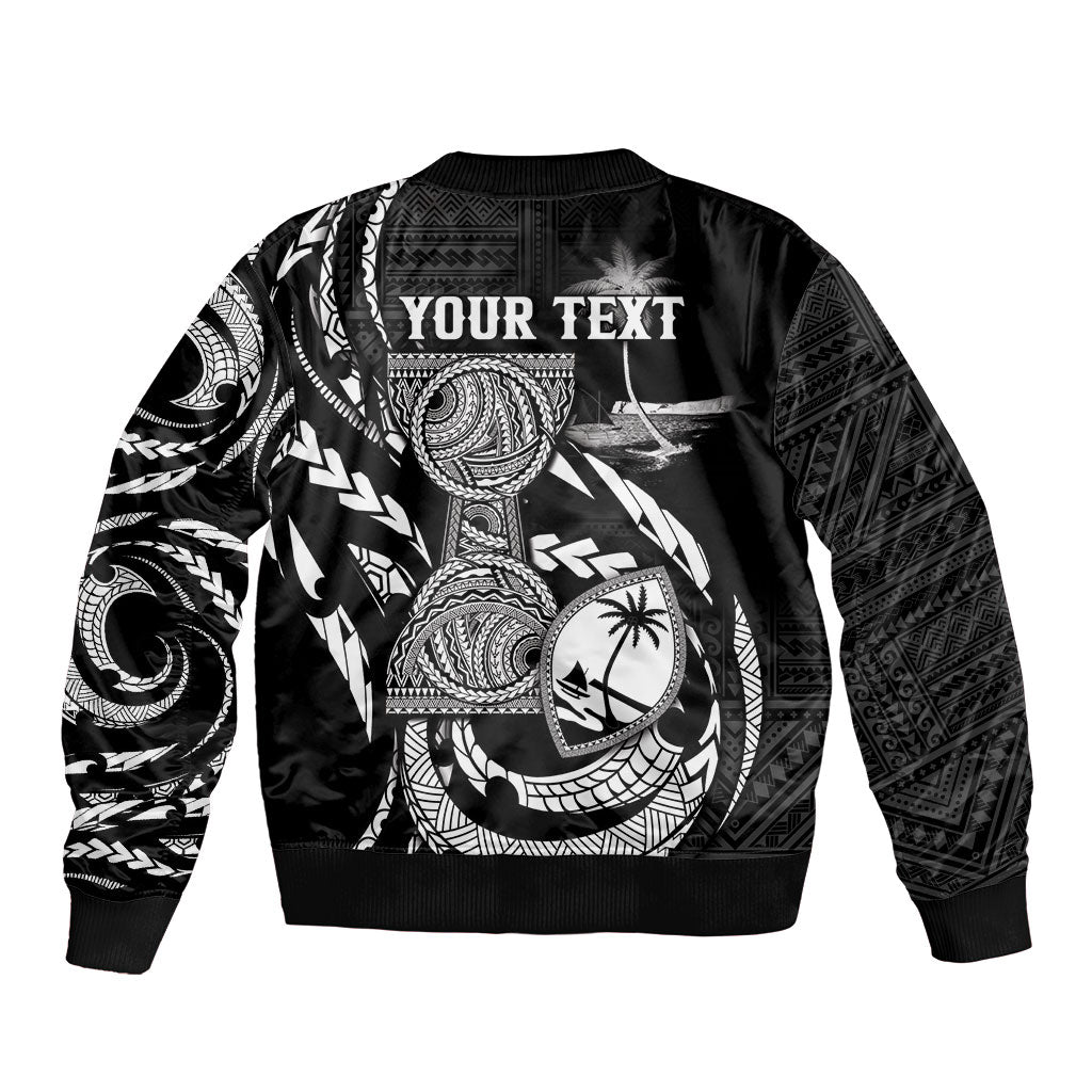 Personalised Guam Liberation Day Bomber Jacket Black White Latte Stone Tribal Patterns