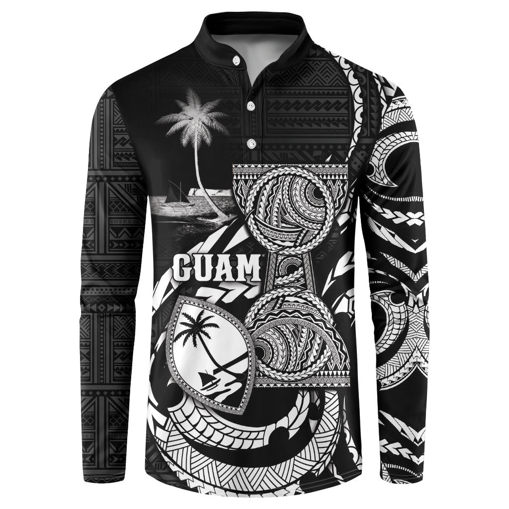 Personalised Guam Liberation Day Button Sweatshirt Black White Latte Stone Tribal Patterns DT05 Black - Polynesian Pride