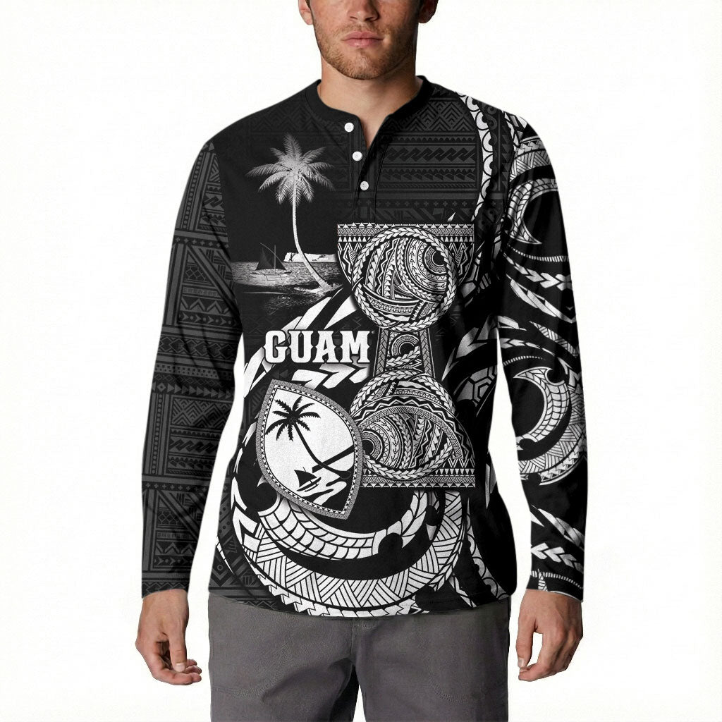 Personalised Guam Liberation Day Button Sweatshirt Black White Latte Stone Tribal Patterns