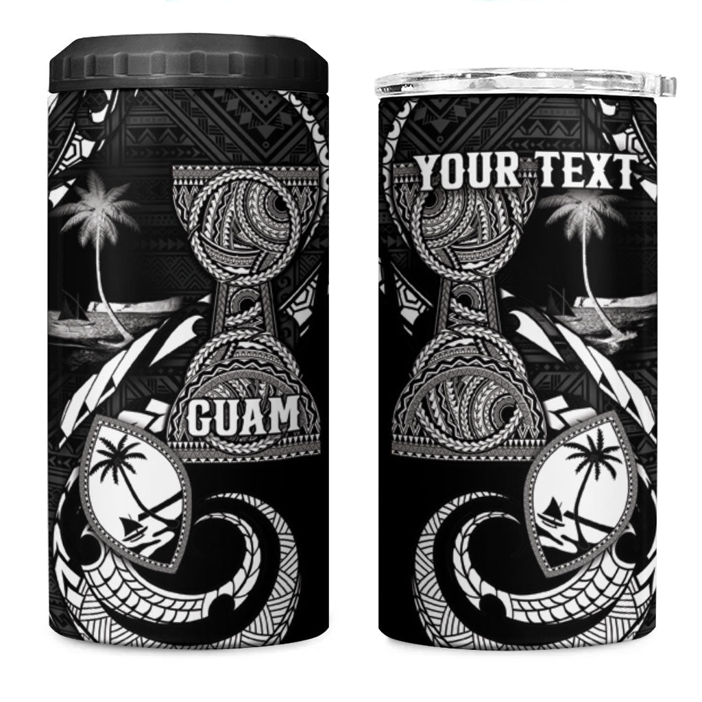 Personalised Guam Liberation Day 4 in 1 Can Cooler Tumbler Black White Latte Stone Tribal Patterns