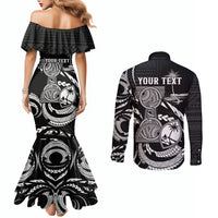Personalised Guam Liberation Day Couples Matching Mermaid Dress and Long Sleeve Button Shirt Black White Latte Stone Tribal Patterns
