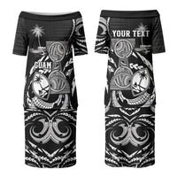 Personalised Guam Liberation Day Couples Matching Puletasi and Long Sleeve Button Shirt Black White Latte Stone Tribal Patterns DT05 - Polynesian Pride