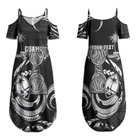 Personalised Guam Liberation Day Couples Matching Summer Maxi Dress and Long Sleeve Button Shirt Black White Latte Stone Tribal Patterns DT05 - Polynesian Pride